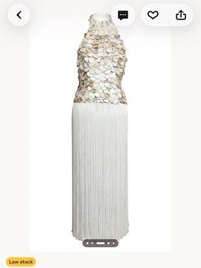 Sleeveless Ivory Shell & Fringe Maxi Dress
